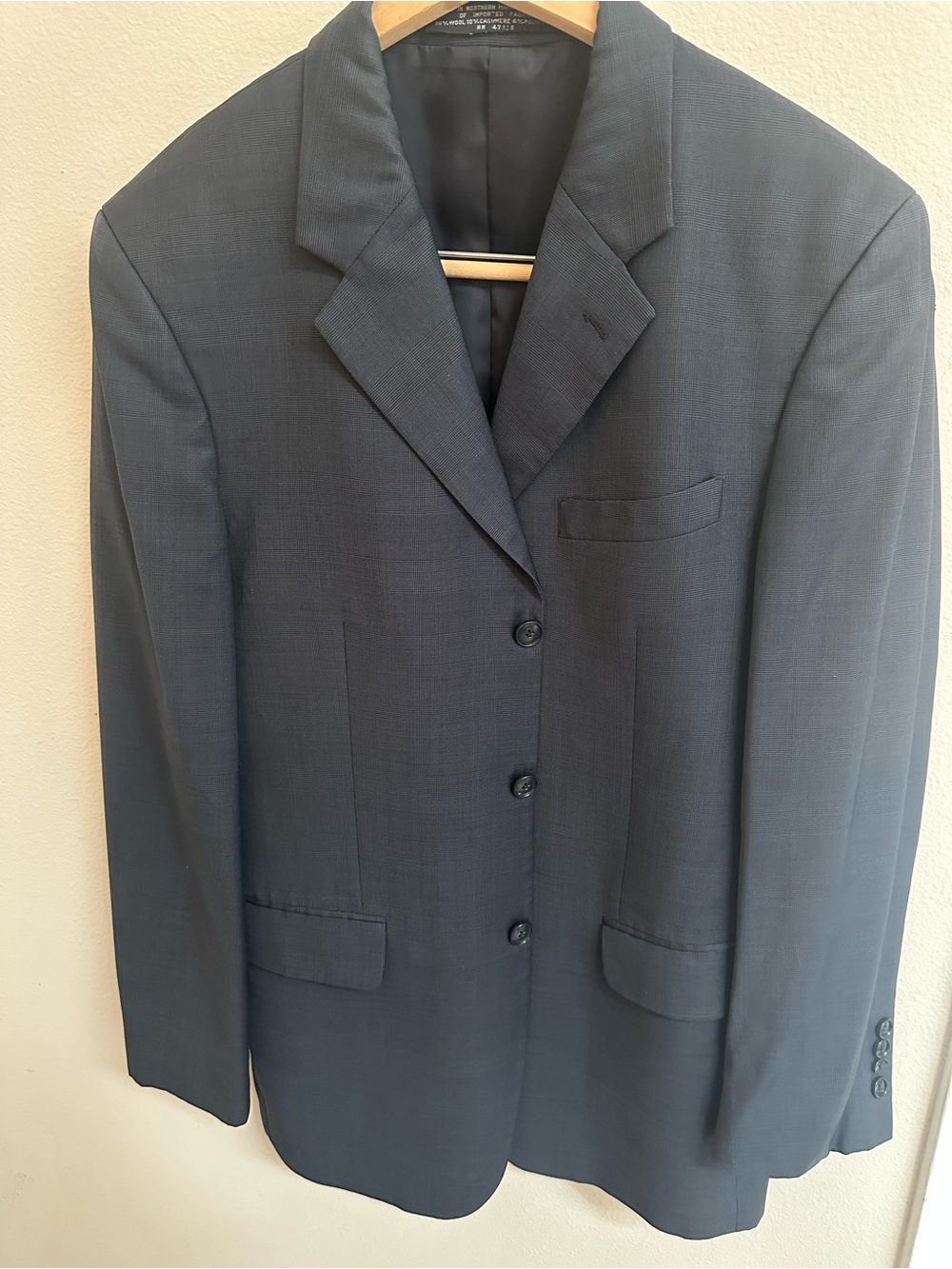 Jones New York Men’s 38R Wool Cashmere Houndstooth Sport Coat Blazer Gray Blue